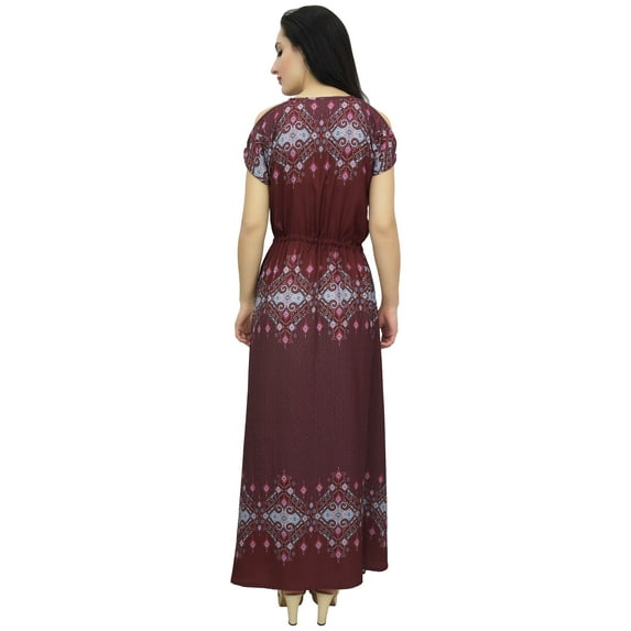 Bimba Women's Maroon Bohemian Drawstring Waist Dress Long Summer Wear Maxi-4