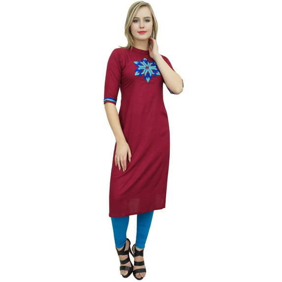 Bimba Women's Maroon Embroidered Kurti Designer Tunic Ethnic Indian Kurta-12