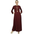 thumbnail image 1 of Bimba Women's Maroon Rayon Aari Work Puff Sleeve Mandarin Maxi Casual Dress-26, 1 of 5
