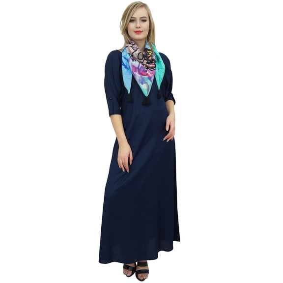 Bimba Women's Maxi Dress With Tassel Scarf Boho Navy Blue Summer Dresses-12