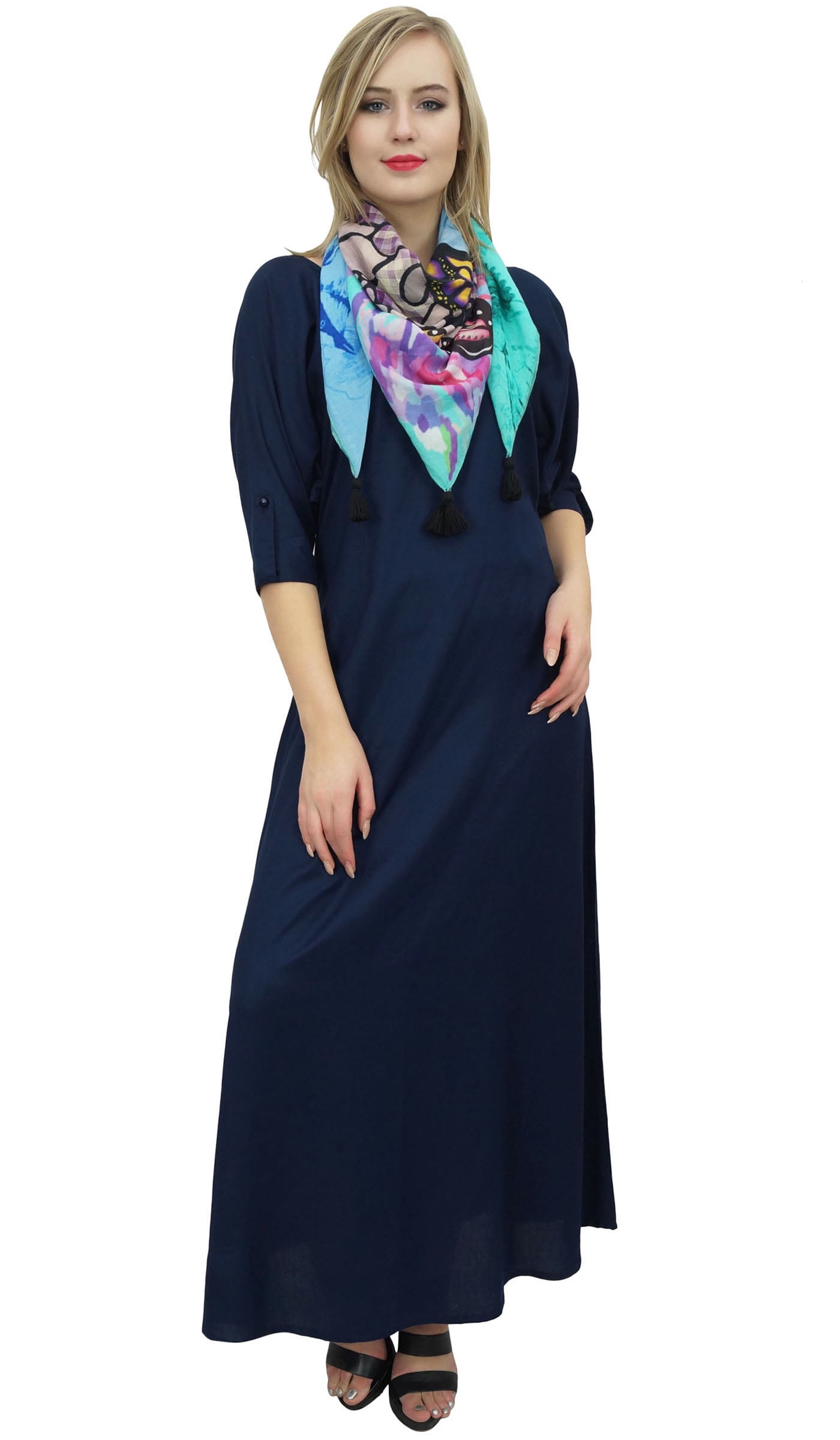 Bimba Women's Maxi Dress With Tassel Scarf Boho Navy Blue Summer Dresses-20  - Walmart.com