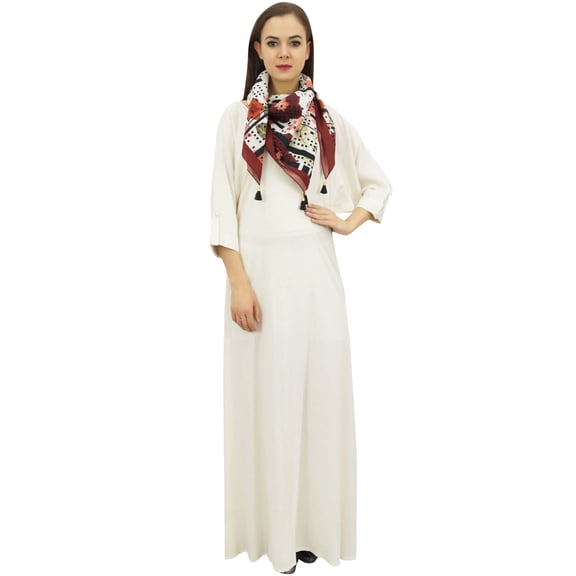 Bimba Women's Maxi Dress With Tassel Scarf Boho Off-White Summer Dresses-12