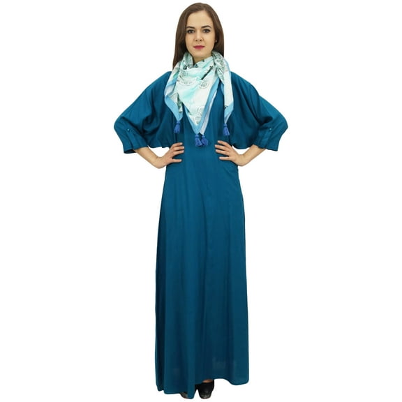 Bimba Women's Maxi Dress With Tassel With Scarf Boho Blue Summer Dresses-18