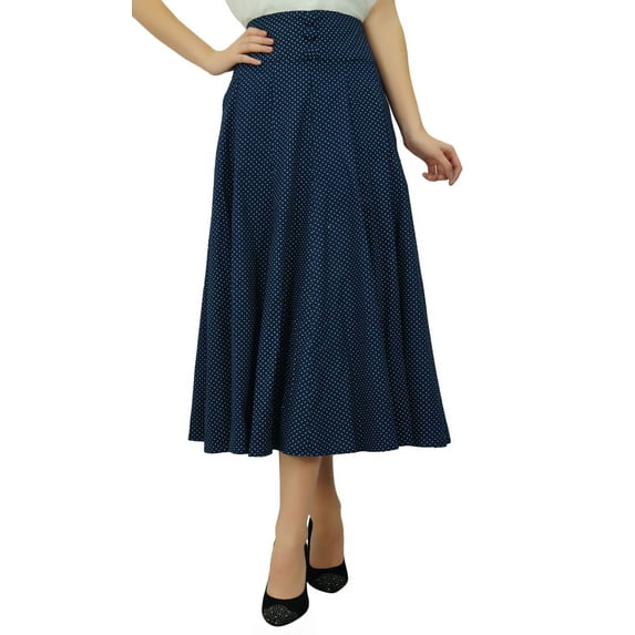 Bimba Women's Mid-Calf Cotton Skirt High Waist Flared A line Retro Boho Skirts