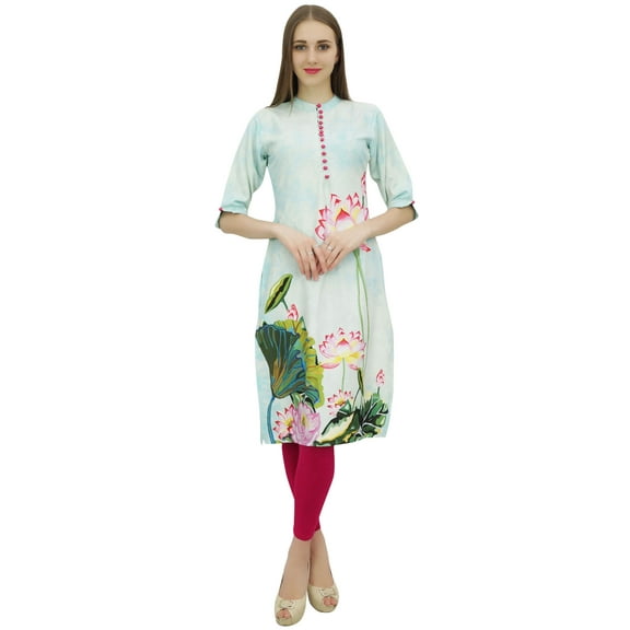 Bimba Women's Moss Georgette Floral Digital Printed Kurta Kurti Casual Wear-4
