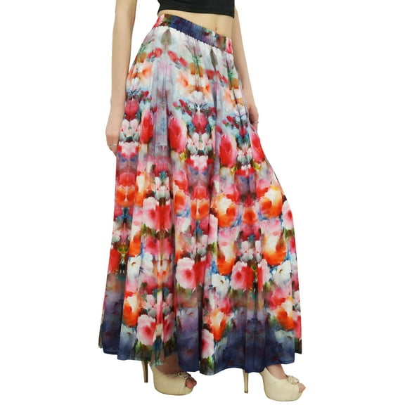 Bimba Women's Multicolour Floral Printed Cotton Elastic Waist Long Skirt-M
