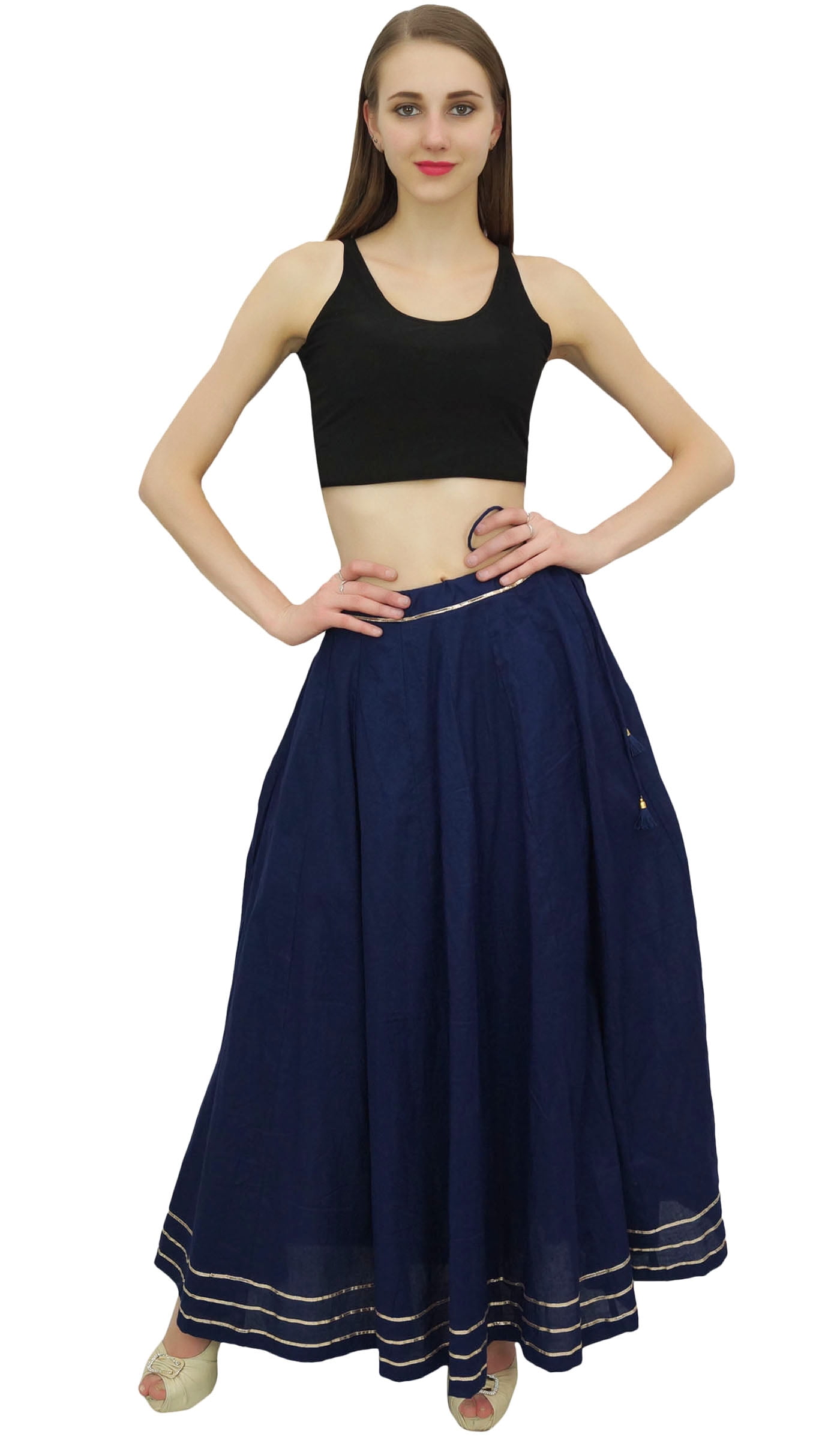 Bimba Women’s Cotton Maxi Skirt With Gota Patti Work & Drawstring Waist – Boho Style Flared Skirt - View #3