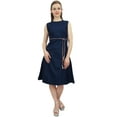 thumbnail image 1 of Bimba Women's Navy Blue Knee Length Sleeveless A-Line Dress With Tie Waist Dori - 16, 1 of 2