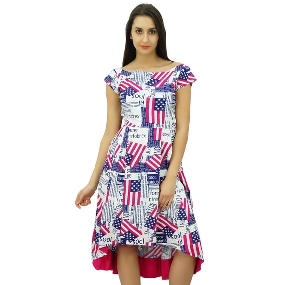 Bimba Women's Newspaper Print Asymmetrical Shift Dress Boat Neck Dress