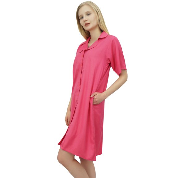 Bimba Women's Notched Collar Peach Sleepshirt Night Dress With Pockets Dress-16