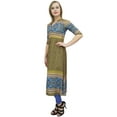 thumbnail image 1 of Bimba Women's Olive Green Designer Tunic Printed A-Line Kurti Kurta Dress-8, 1 of 5