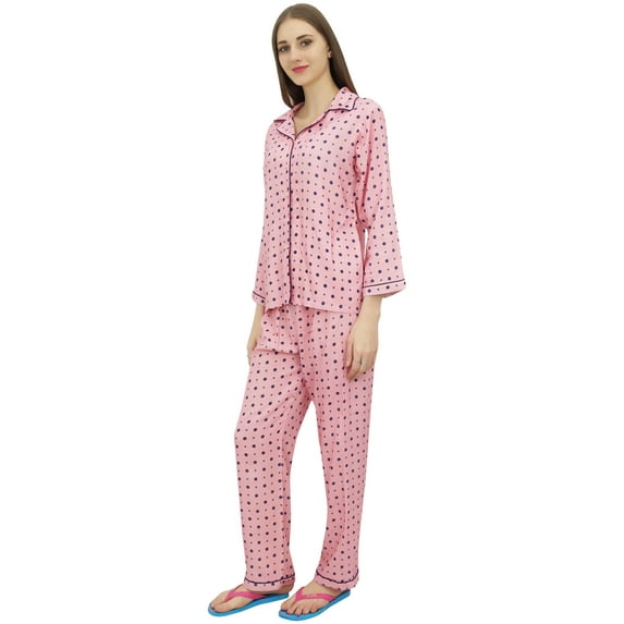 Bimba Women's Pajama Suit Set 2 Pcs Printed Long Pink Nightwear Full Sleeve Set-6