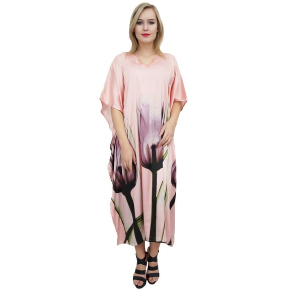 Bimba Women's Peach Caftan Coverup Dress Floral Satin Designer Long Kaftan-8