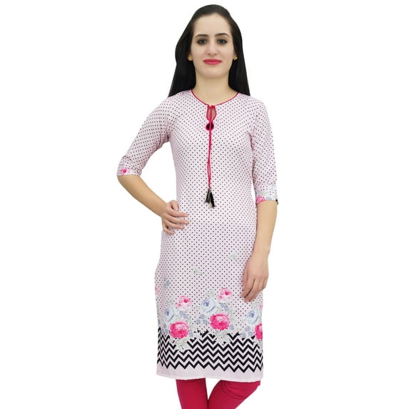 Bimba Women's Pink Moss Georgette Kurti Summer Wear Printed Tunic Kurta-10
