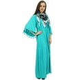 thumbnail image 1 of Bimba Women's Pom Pom Bell Sleeves Casual Aqua Loose Maxi Dress With Scarf - 22, 1 of 5