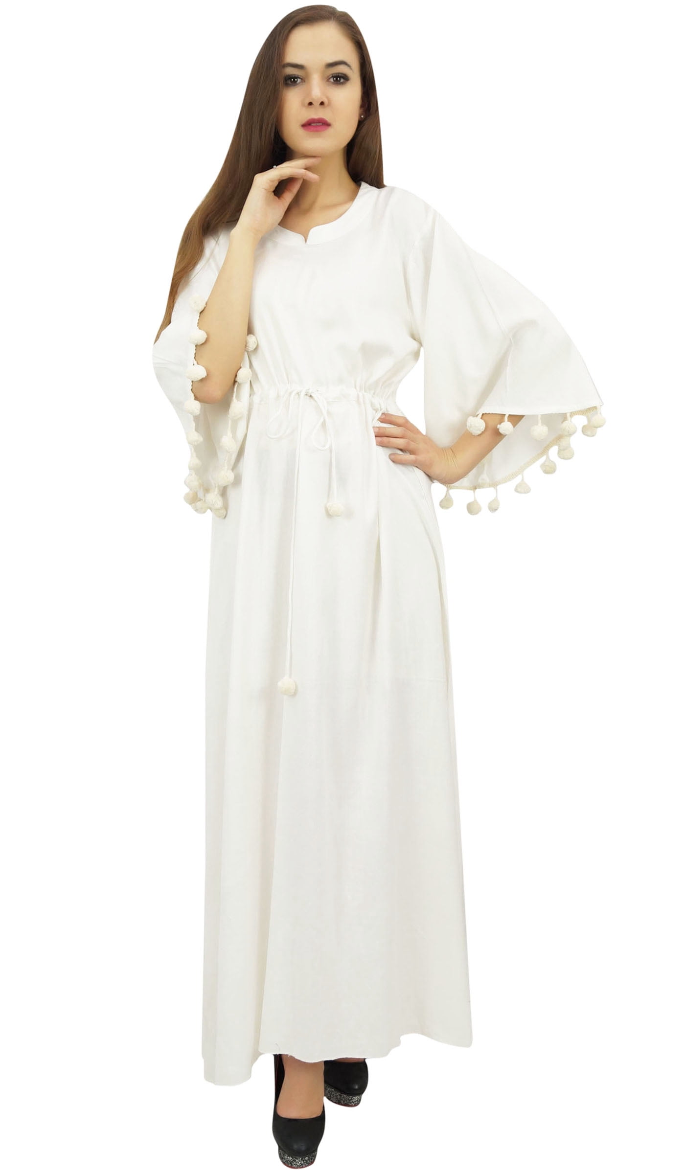 Bimba Women's Pom Pom Bell Sleeves Casual Off - White Maxi Dress With Scarf - 6 - Walmart.com Bimba Women's Pom Pom Bell Sleeves Casual Off - White Maxi Dress With Scarf - 6 - Walmart.com