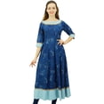 thumbnail image 1 of Bimba Women's Printed Kurta Ethnic Cotton Anarkali Kurti Bollywood Casual Dress, Navy Blue, 20, 1 of 9