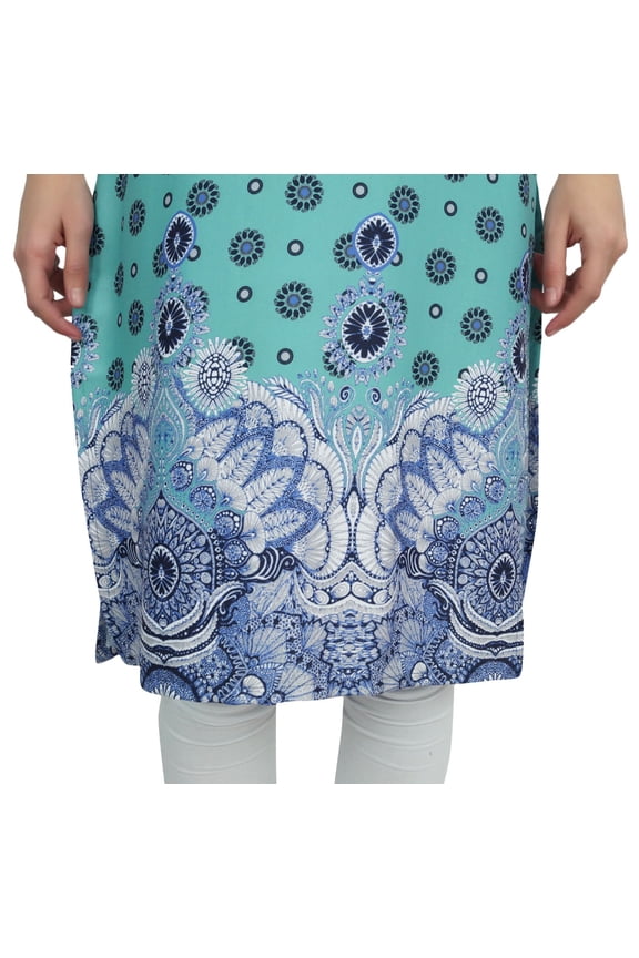 Women's Printed Tunic Green Georgette Kurti Kurta Indian Long Blouse-14