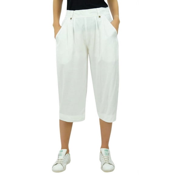 Bimba Women's Rayon Capri Culottes with Back Elastic Casual Summer Pants With Pockets White - XX-Large