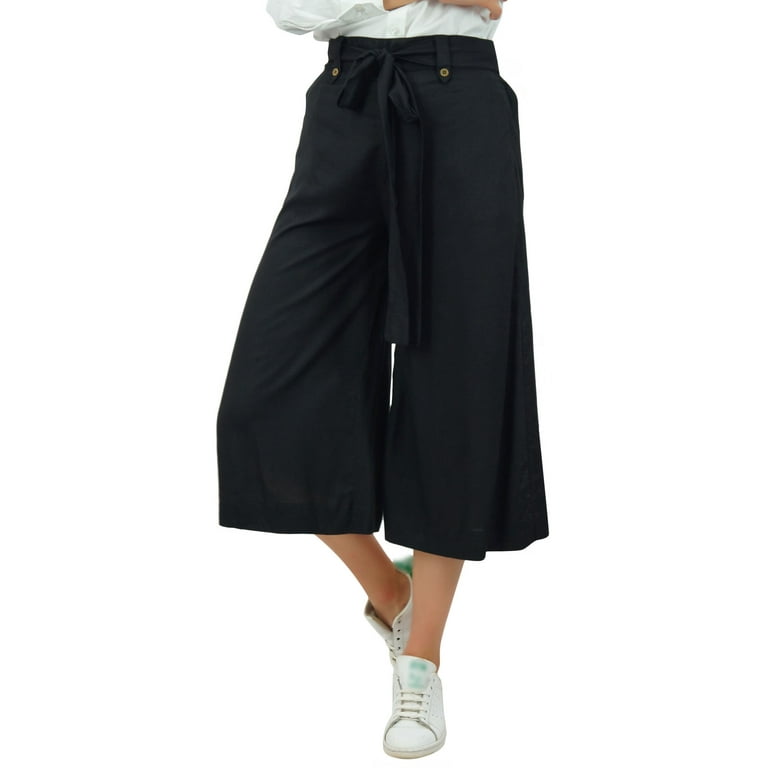 Oversized Belt Culotte Pants - Black