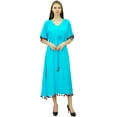 thumbnail image 1 of Bimba Women's Rayon Long Kaftan Dress With Pom Pom Designer Chic Maxi Caftan, 1 of 9