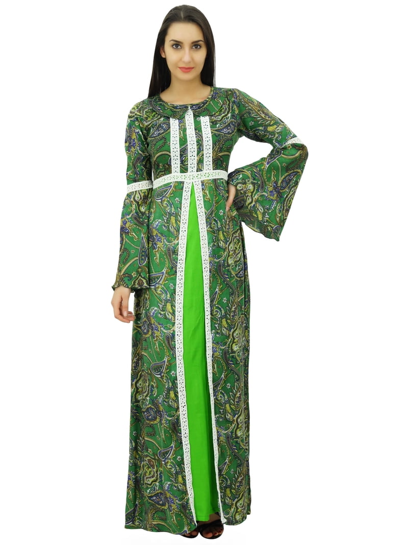 winter dress bd Bimba Women's Rayon Printed Lace Maxi Winter Dress, Size: 24, Green