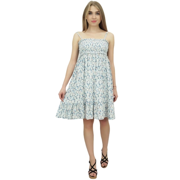 Bimba Women's Rayon Short Casual Dress Off White Shibori Printed Dresses - 4