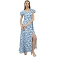 thumbnail image 1 of Bimba Women's Ruffly Sleeve Digital Print Wrap Long White Maxi Party Dress-24, 1 of 5