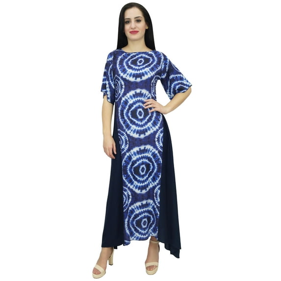 Bimba Women's Shibori Printed Rayon Summer Casual Boho Holiday Maxi Dress-4