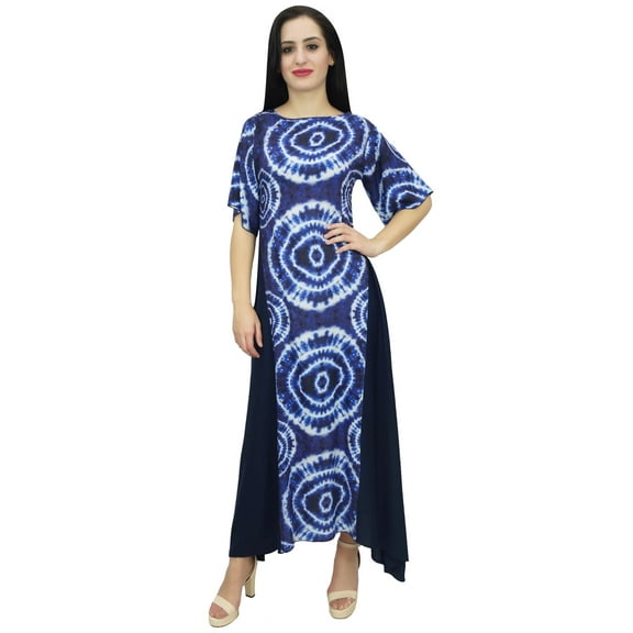 Bimba Women's Shibori Printed Rayon Summer Casual Boho Holiday Maxi Dress-8