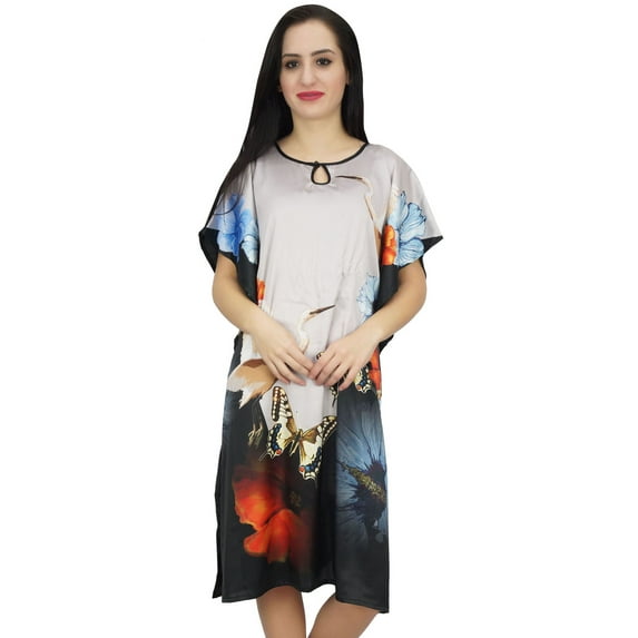 Bimba Women's Short Kaftan Beach Cover Up Printed Satin Bridesmaid Caftan-4