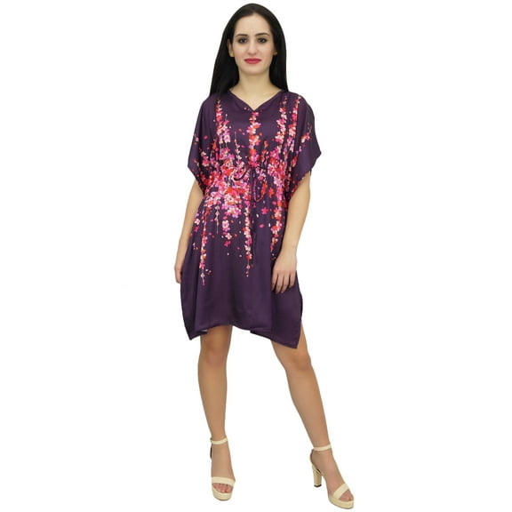 Bimba Women's Short Kaftan Beach Dress Satin Floral Bridesmaid Wine Caftan - 4