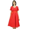 thumbnail image 1 of Bimba Women's Short Sleeve Linen Shift Dress With Belt Casual Dresses, 1 of 8