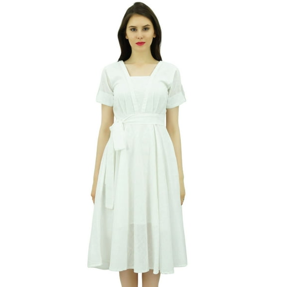 Bimba Women's Short Sleeve Linen Shift Dress With Belt Casual Dresses