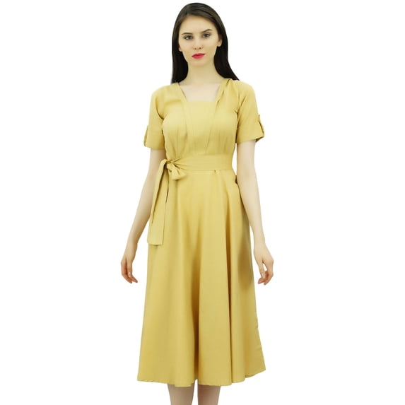 Bimba Women's Short Sleeve Linen Shift Dress With Belt Casual Dresses