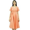 thumbnail image 1 of Bimba Women's Short Sleeve Linen Shift Dress With Belt Casual Dresses, 1 of 8