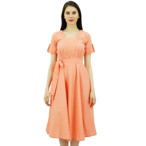 Bimba Women's Short Sleeve Linen Shift Dress With Belt Casual Dresses