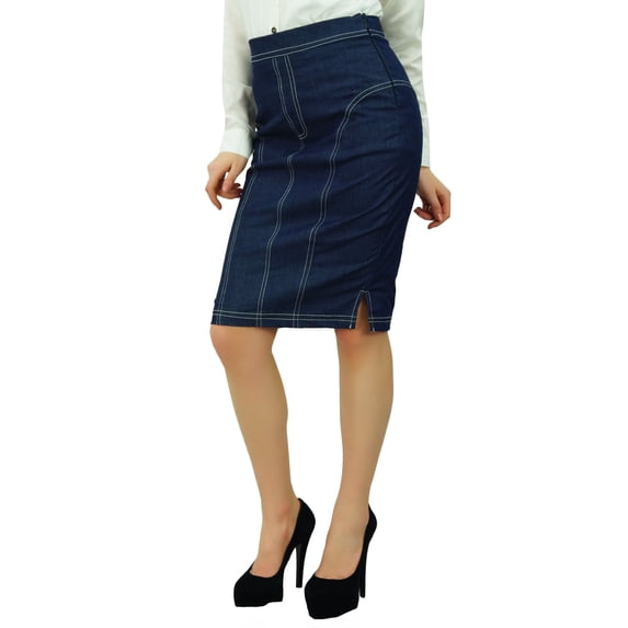 Bimba Women's Side Slits With Zipper High Waist Denim Pencil Skirts
