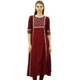 thumbnail image 1 of Bimba Women's Solid A-Line Rayon Kurti Lace Kurta 3/4 Sleevless Designer Ethnic Tunic, 1 of 9