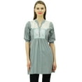 thumbnail image 1 of Bimba Women's Solid Pattern Lace Tunic Top 3/4 Puff Sleeve Short Cotton Kurti, 1 of 9