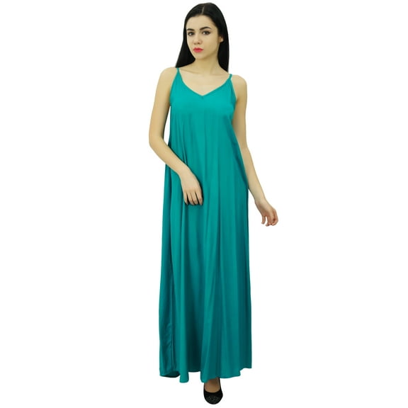 Bimba Women's Solid Spaghetti Strap Maxi Dress for Summer Beach Wear Sundress