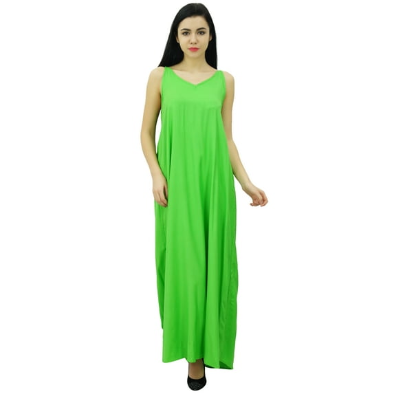 Bimba Women's Solid Spaghetti Strap Maxi Dress for Summer Beach Wear Sundress