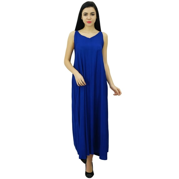 Bimba Women's Solid Spaghetti Strap Maxi Dress for Summer Beach Wear Sundress