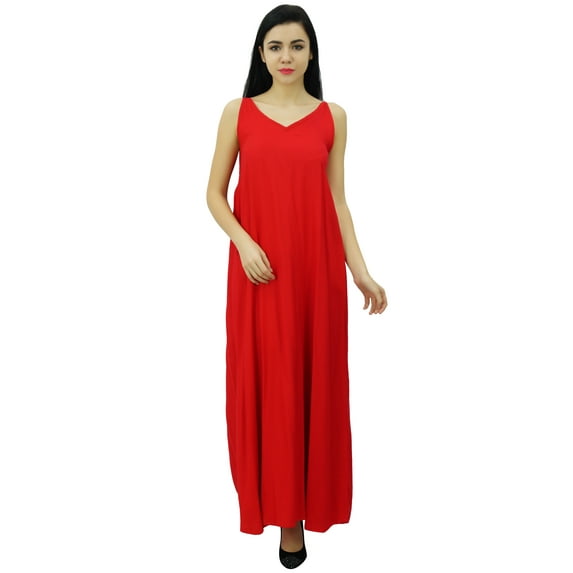 Bimba Women's Solid Spaghetti Strap Maxi Dress for Summer Beach Wear Sundress