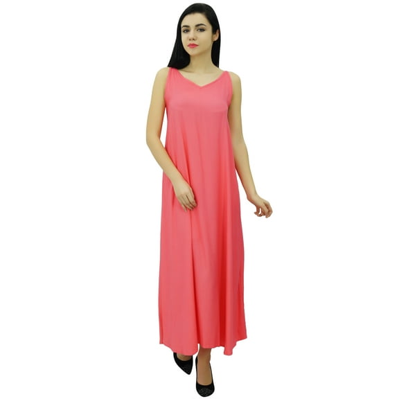 Bimba Women's Solid Spaghetti Strap Maxi Dress for Summer Beach Wear Sundress