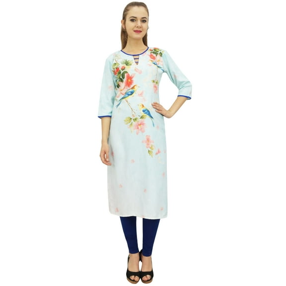 Bimba Women's Staright Blue Kurta Indian Moss Georgette Printed Kurti Dress-4