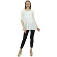 thumbnail image 1 of Bimba Women's Summer Casual White Boho Tunic With Lace 3\4 Sleeve Cotton Top-4, 1 of 9