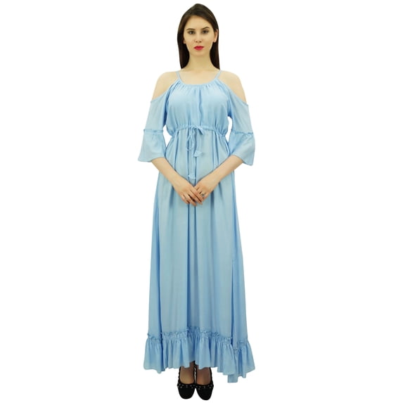 Bimba Women's Summer Wear Cold Shoulder Maxi Dress Beach Wear Holiday Dresses