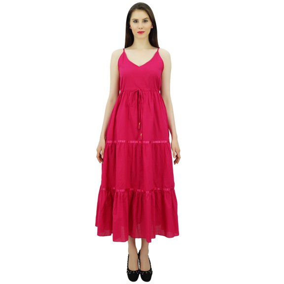 Bimba Women's Sundress Long Maxi Drawstring Waist Spaghetti Strap Dresses