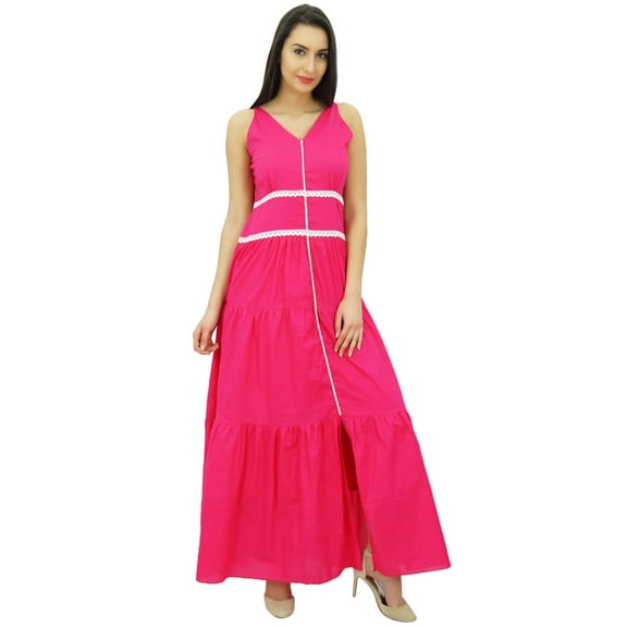 Bimba Women's V-Neck Casual Maxi Cotton Dress Sleeveless Summer Lace Dress